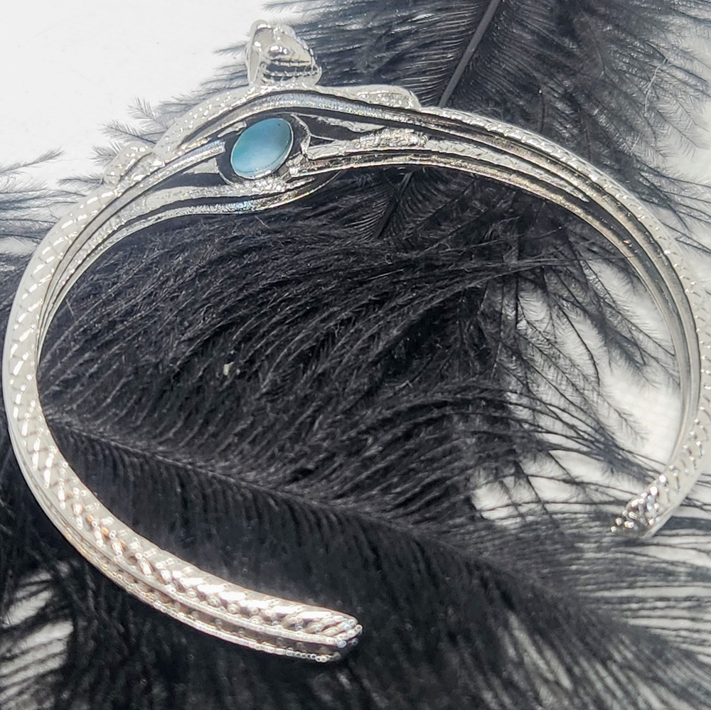 Genuine Larimar Snake Bangle. Adjustable Silver Bracelet. - Picture 3 of 8